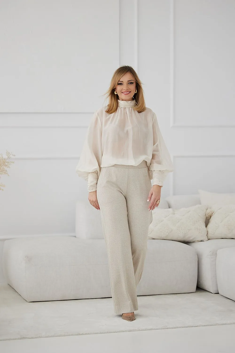 Flared Jacquard Stretch Trousers