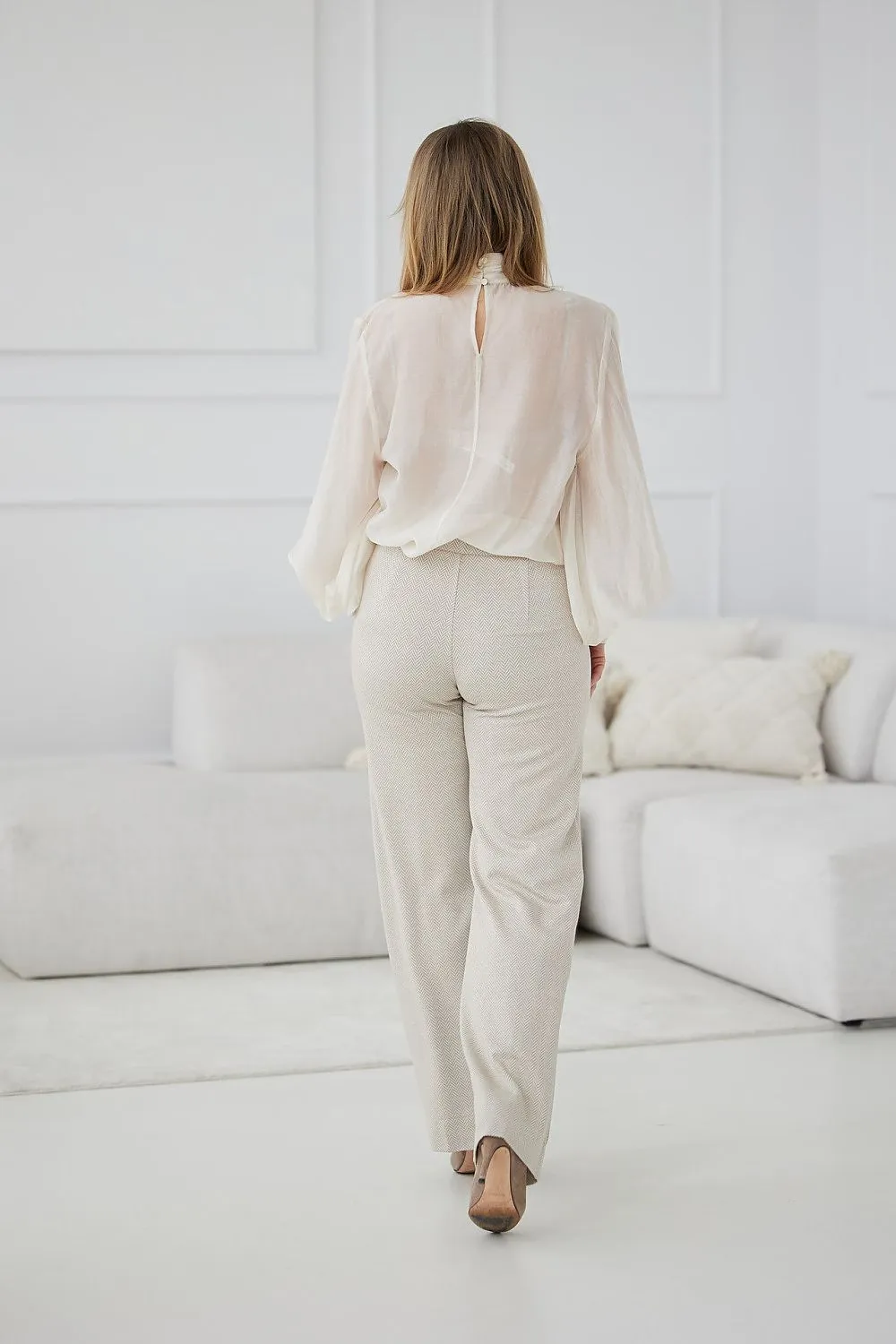 Flared Jacquard Stretch Trousers