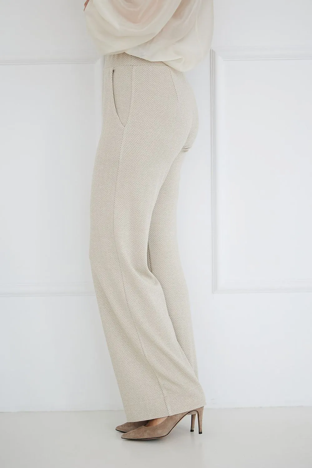 Flared Jacquard Stretch Trousers