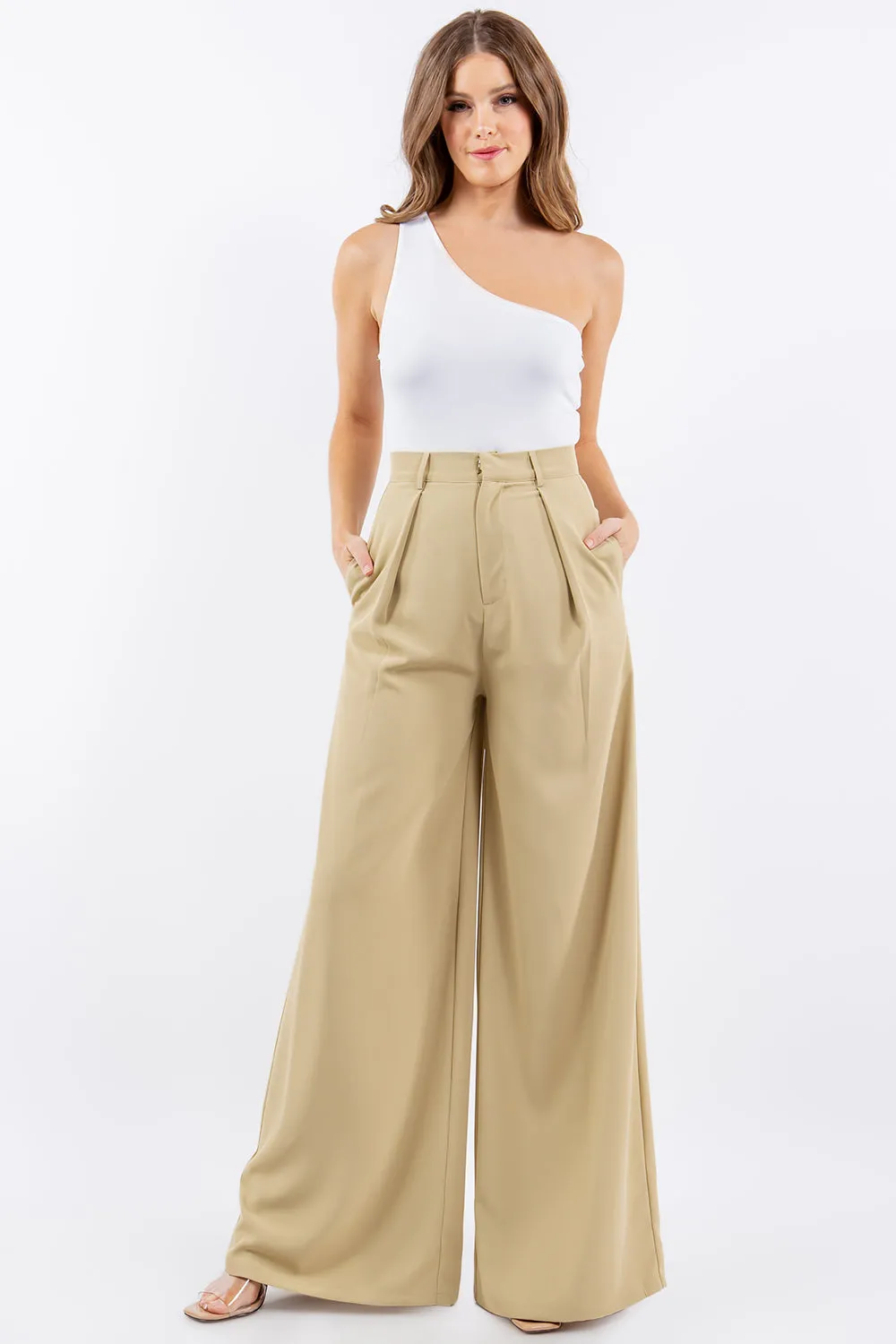 FLOWY WIDE LEG LINEN TROUSER PANTS W2315PIB