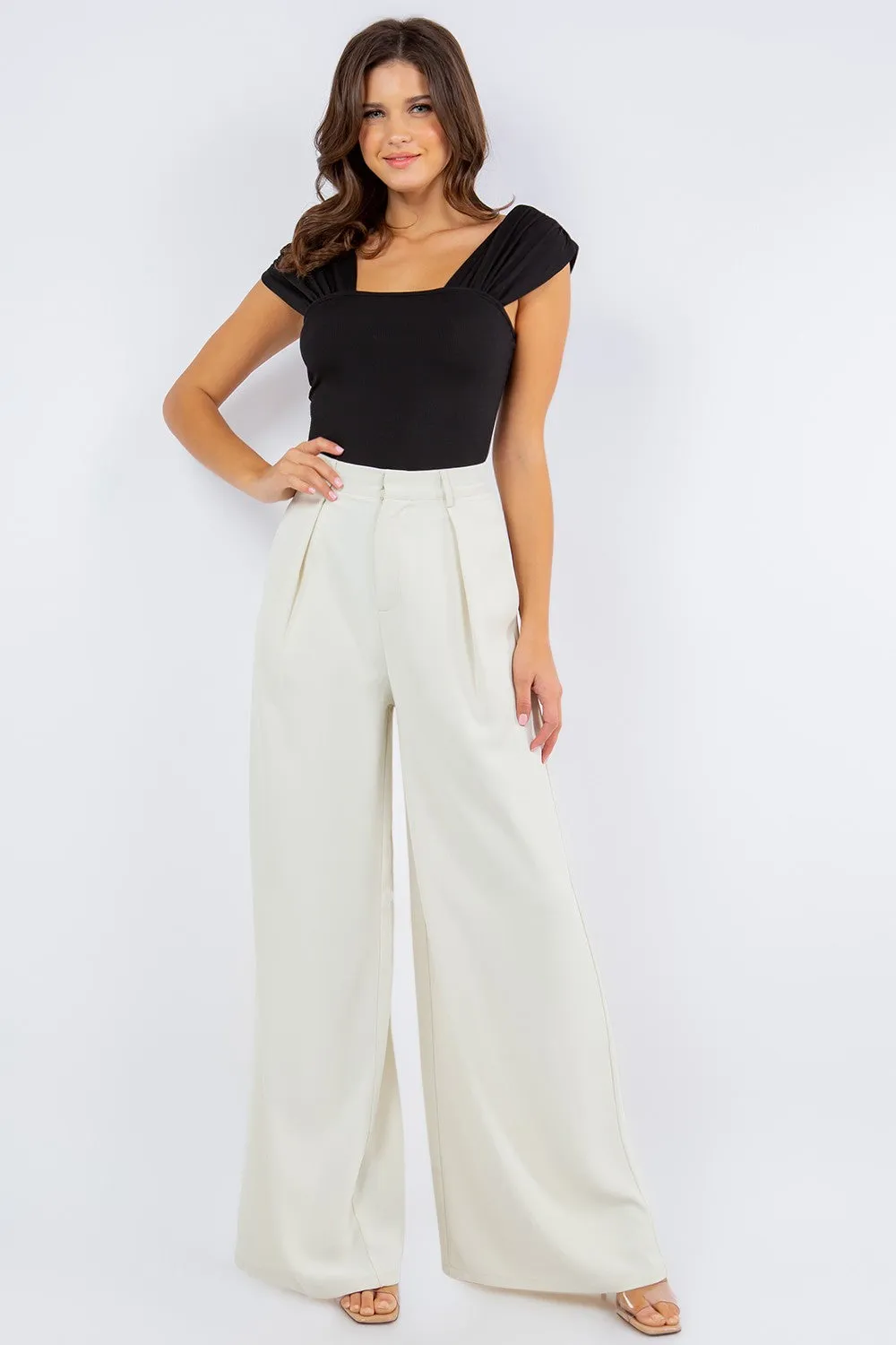 FLOWY WIDE LEG LINEN TROUSER PANTS W2315PIB