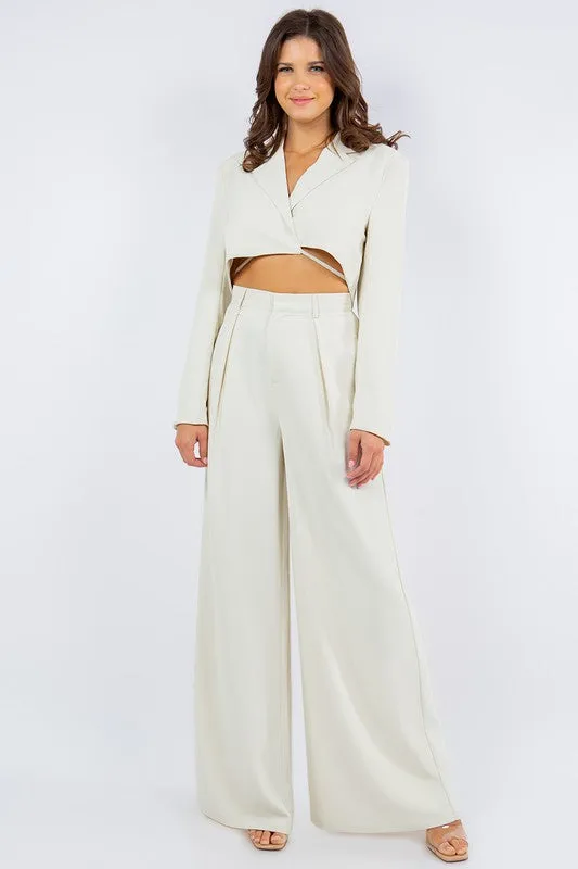FLOWY WIDE LEG LINEN TROUSER PANTS W2315PIB
