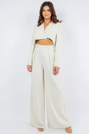 FLOWY WIDE LEG LINEN TROUSER PANTS W2315PIB
