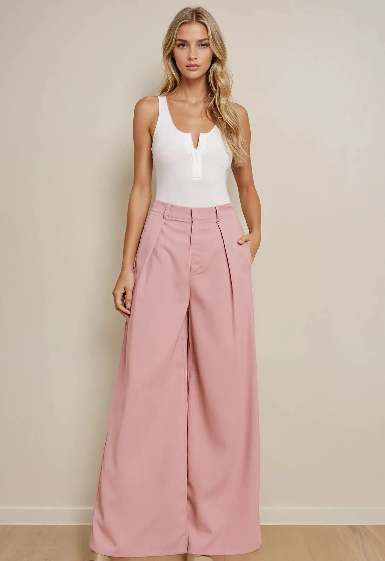 FLOWY WIDE LEG LINEN TROUSER PANTS W2315PIB