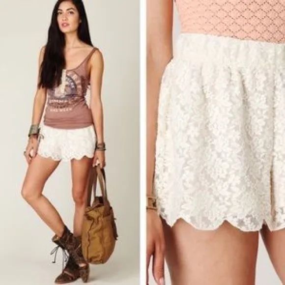 Free People Lace Scallop Shorts
