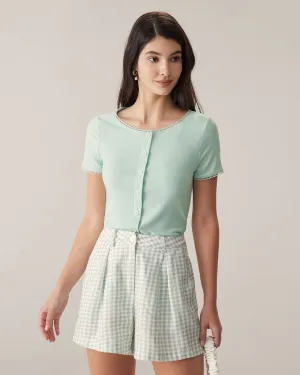 Green Round Neck Button Slim Tee