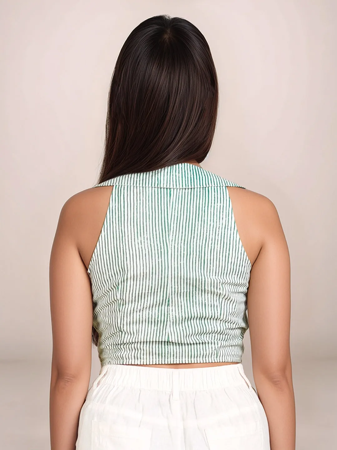 Green Stripes Slim Fit Crop Top