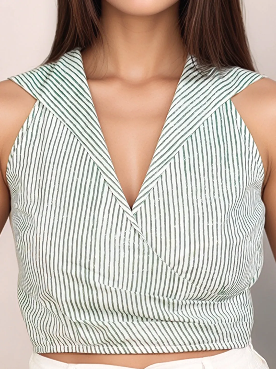 Green Stripes Slim Fit Crop Top