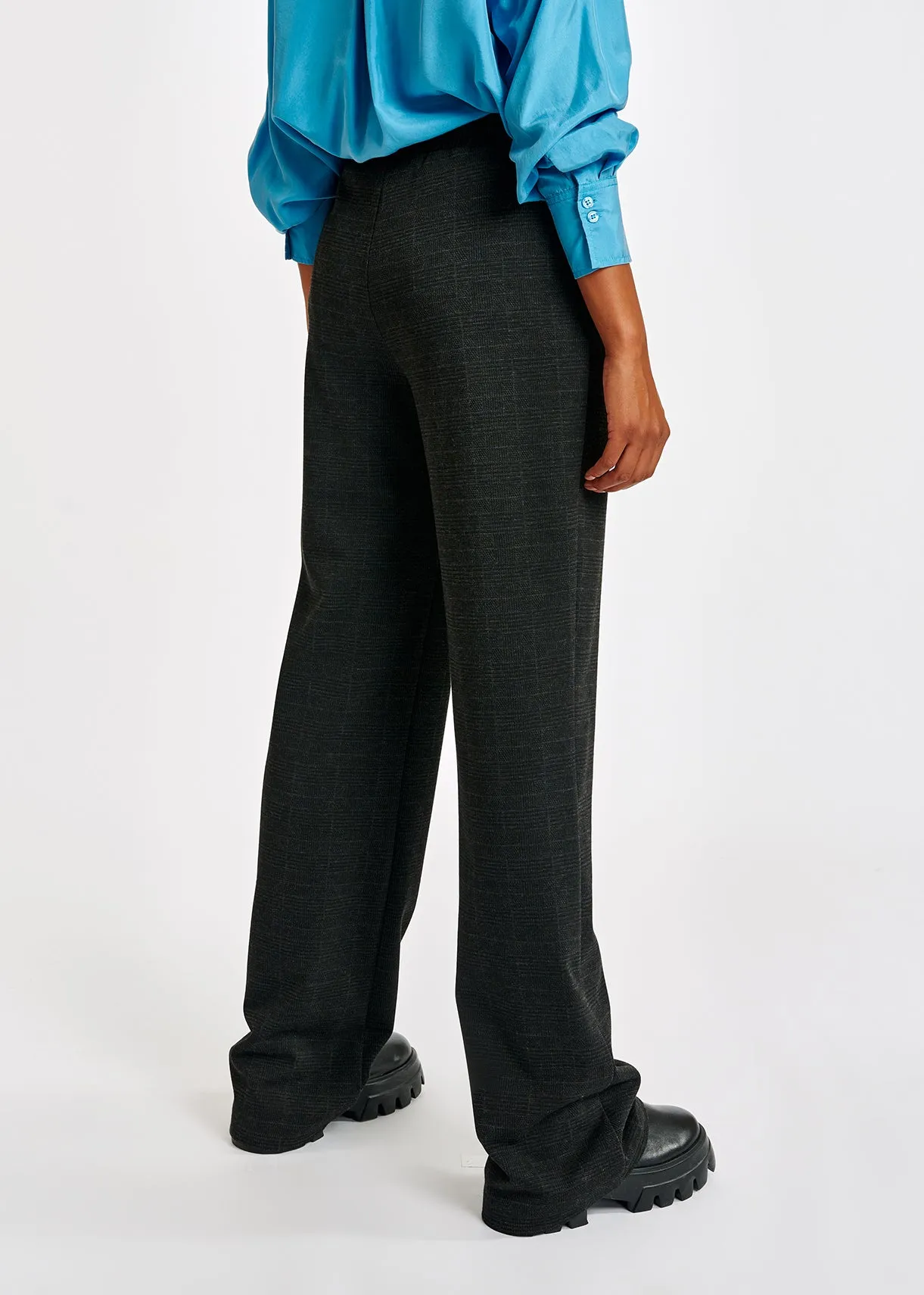 Grey check loose-fit straight-leg pants