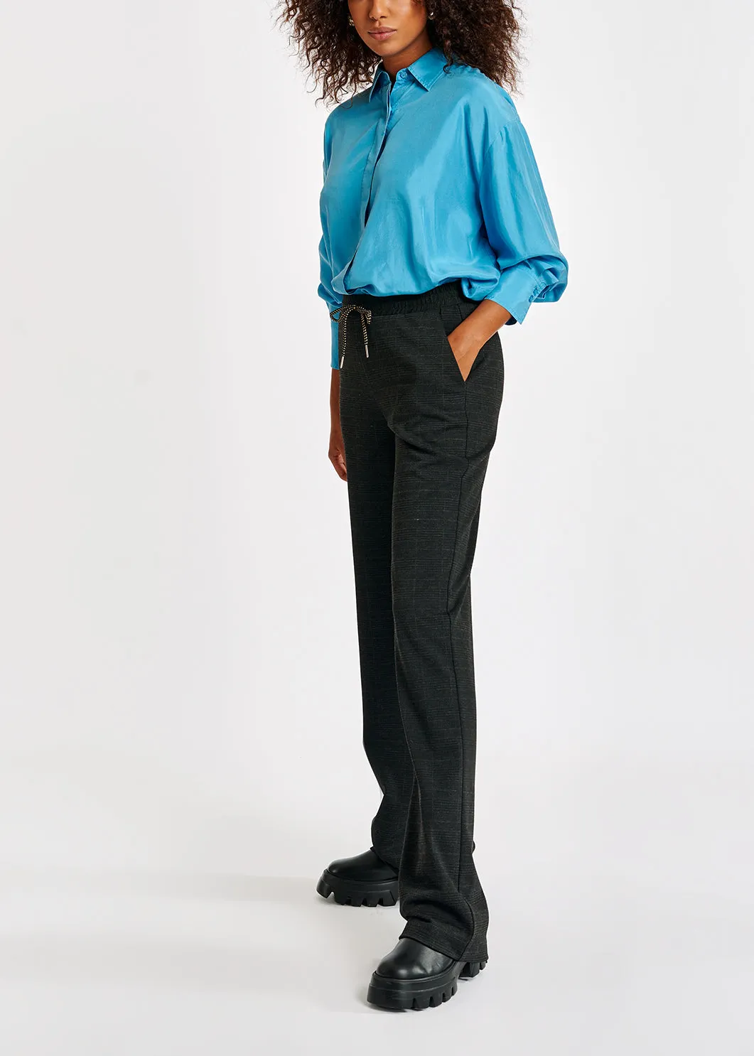 Grey check loose-fit straight-leg pants