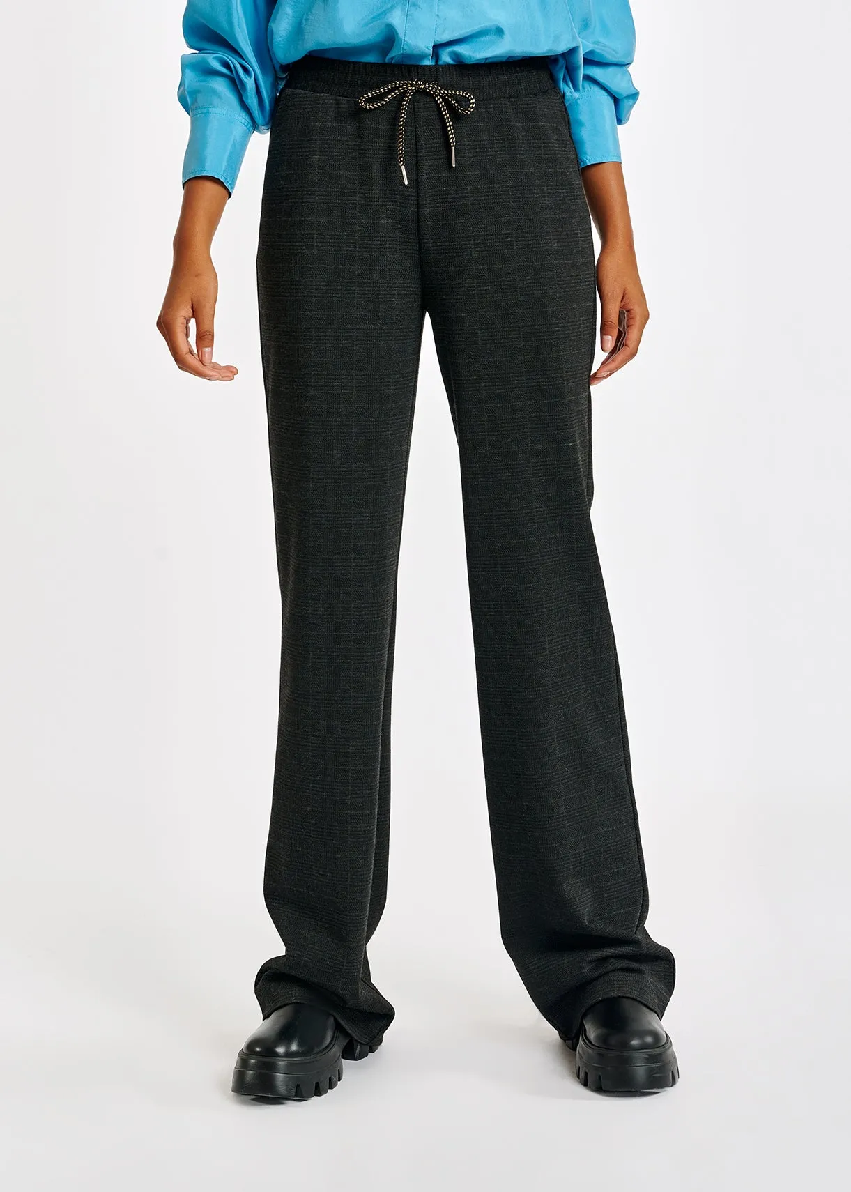 Grey check loose-fit straight-leg pants