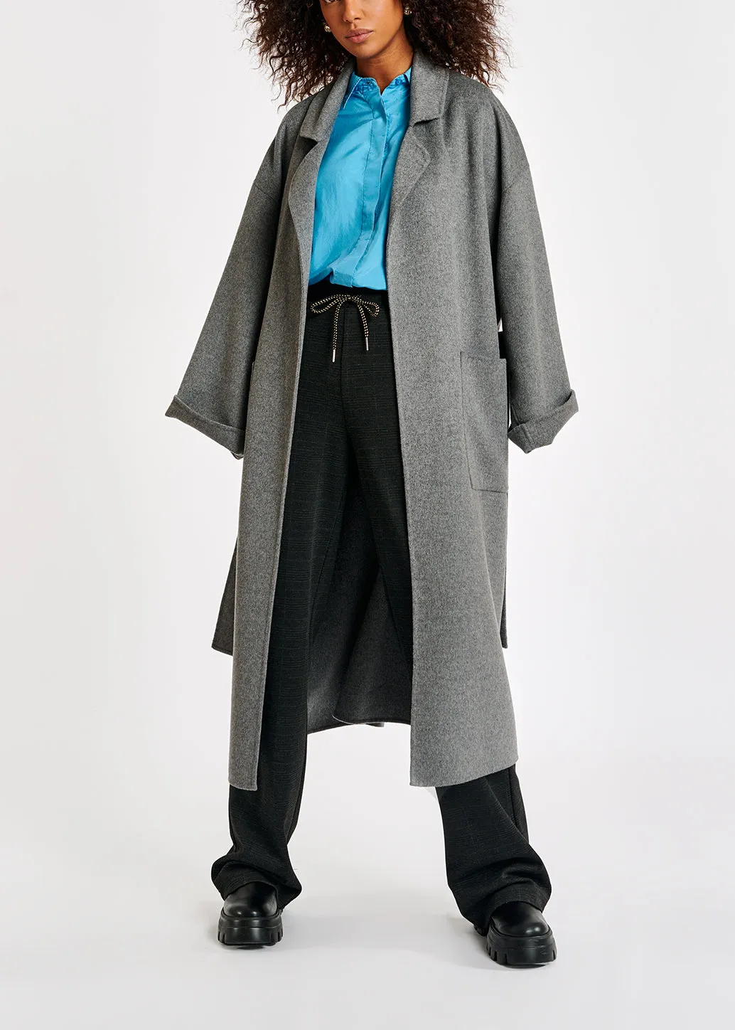 Grey check loose-fit straight-leg pants