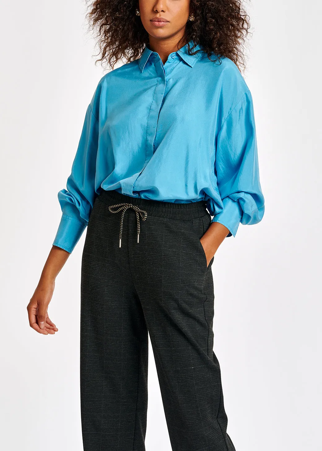 Grey check loose-fit straight-leg pants
