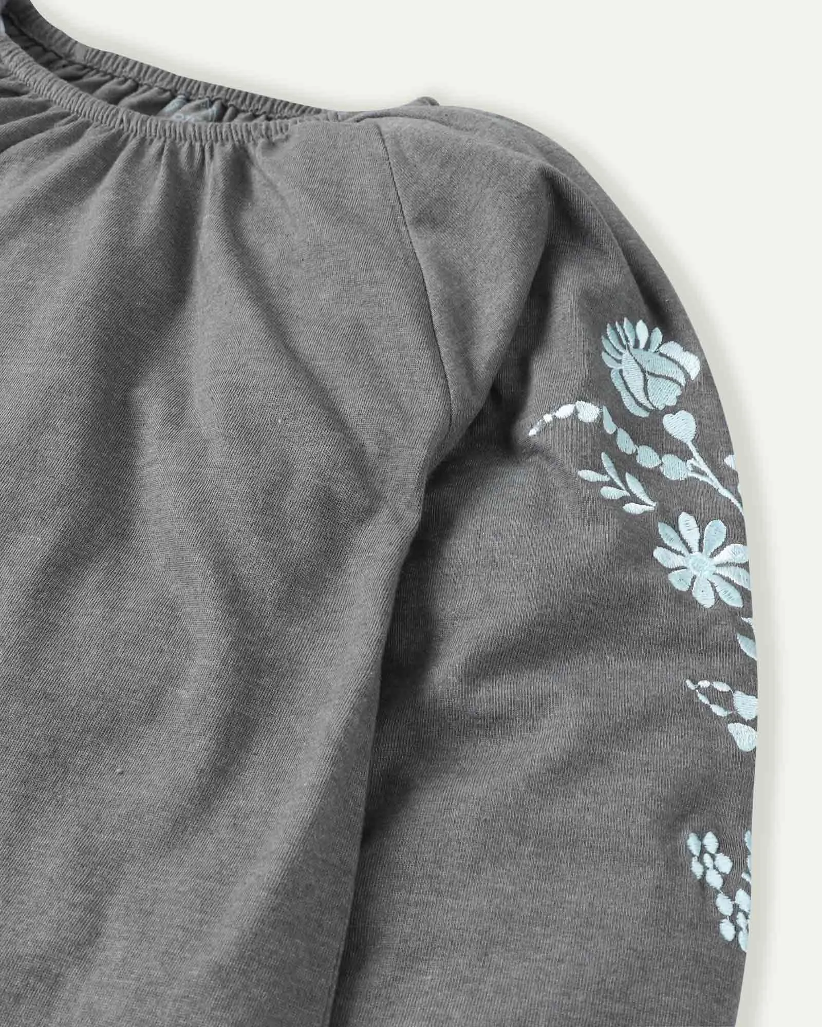 Grey Embroidered Top