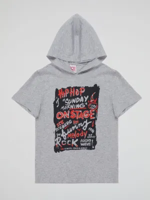 Grey Statement Print Hooded T-Shirt (Kids)