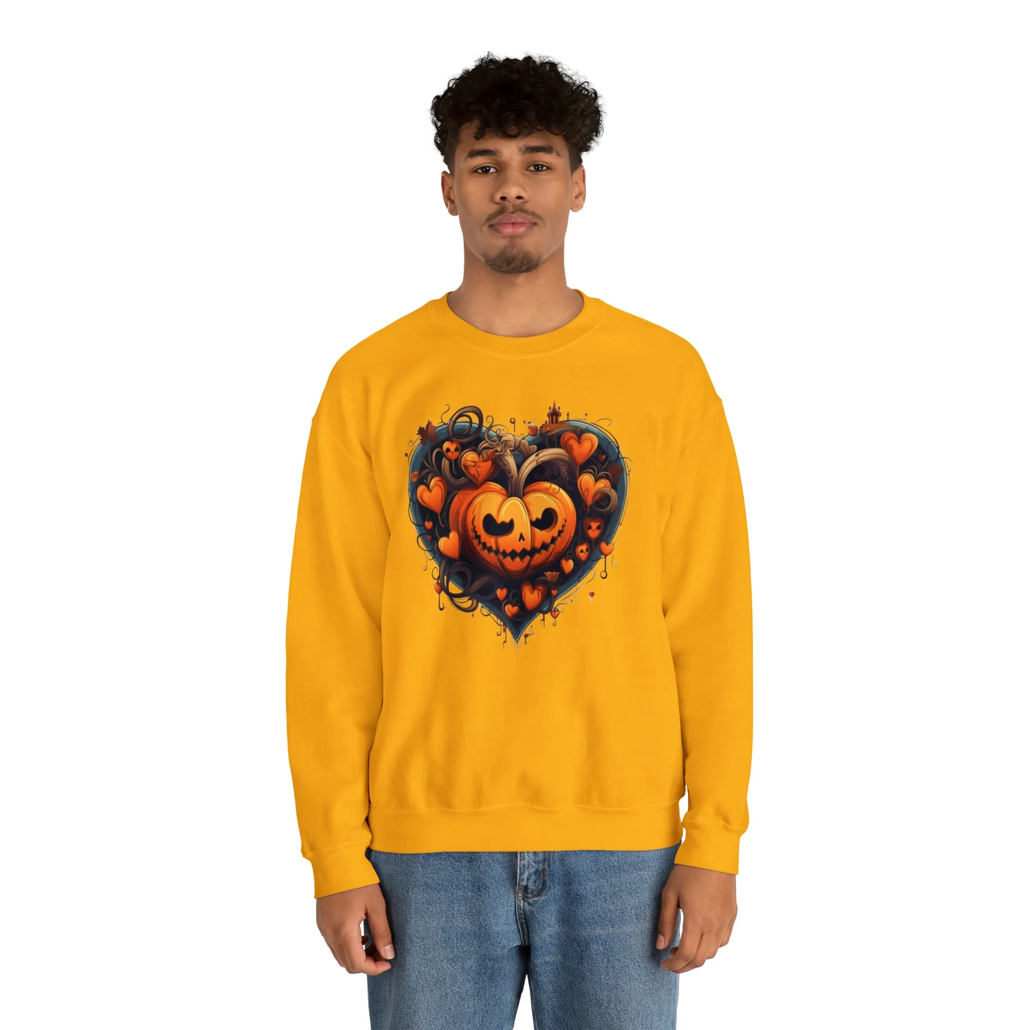 Halloween Heart Pumpkin Sweatshirt, Haunted Ghost Pullover, Creepy Halloween Crewneck Sweatshirt, Unisex Heavy Blend Sweatshirt