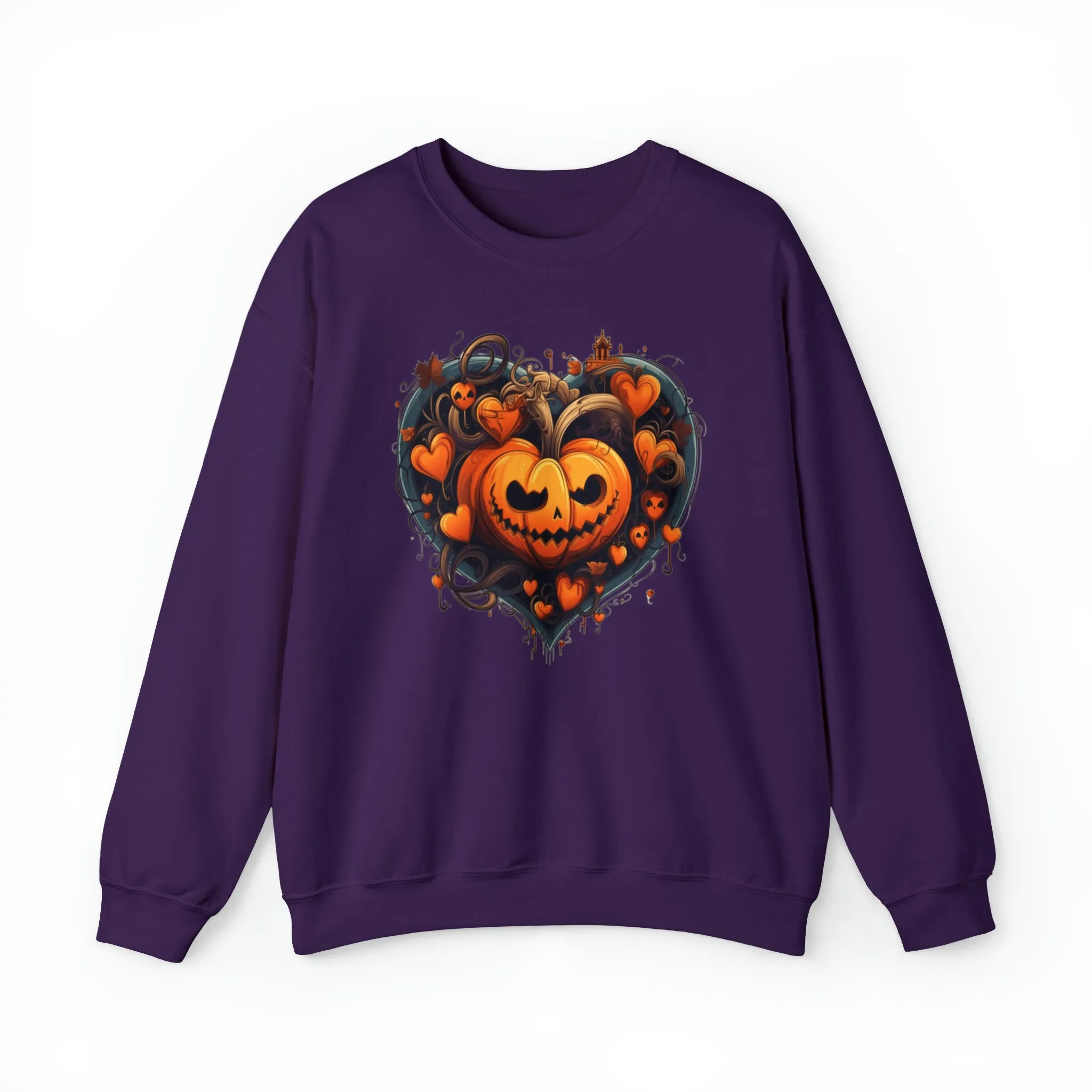 Halloween Heart Pumpkin Sweatshirt, Haunted Ghost Pullover, Creepy Halloween Crewneck Sweatshirt, Unisex Heavy Blend Sweatshirt