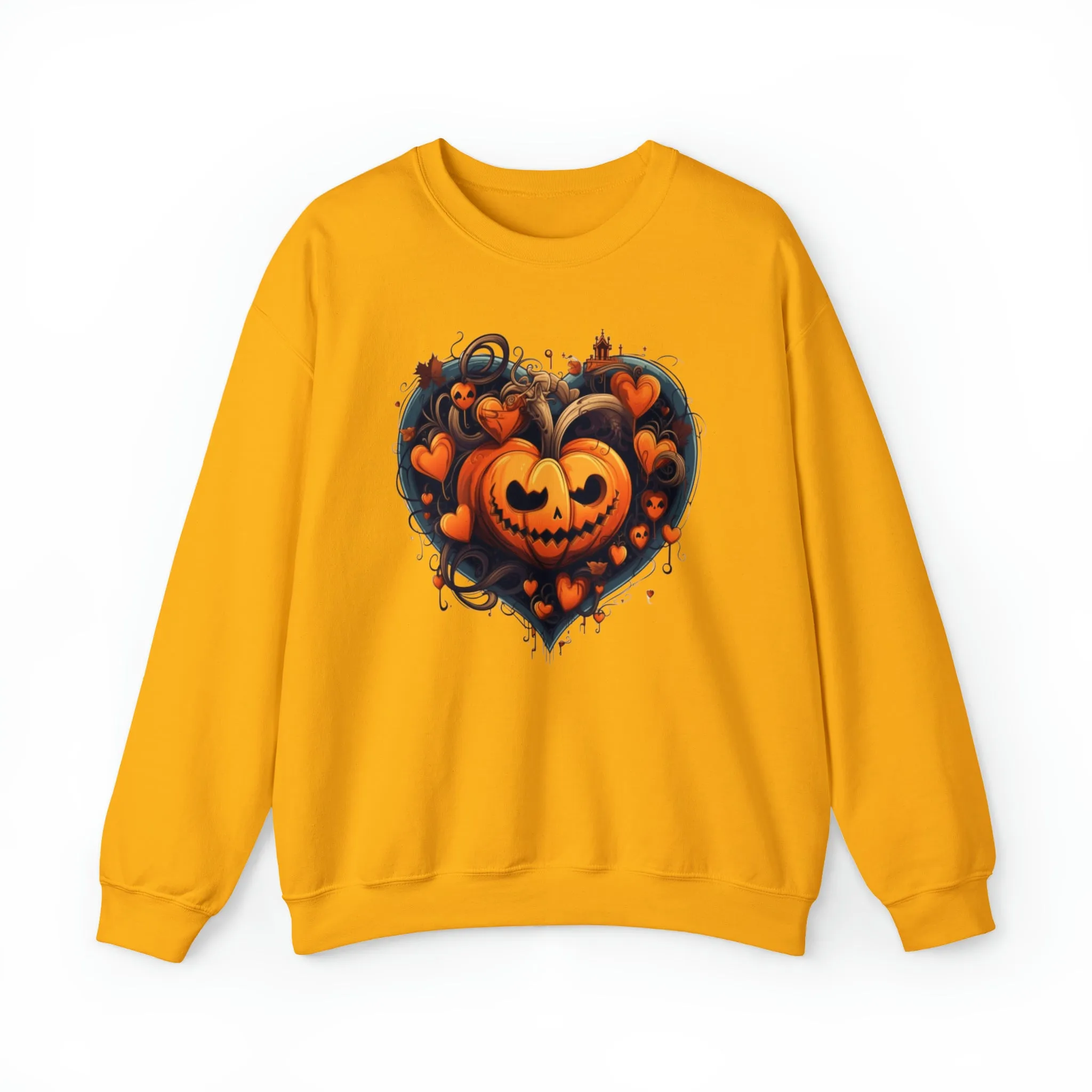 Halloween Heart Pumpkin Sweatshirt, Haunted Ghost Pullover, Creepy Halloween Crewneck Sweatshirt, Unisex Heavy Blend Sweatshirt