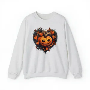 Halloween Heart Pumpkin Sweatshirt, Haunted Ghost Pullover, Creepy Halloween Crewneck Sweatshirt, Unisex Heavy Blend Sweatshirt