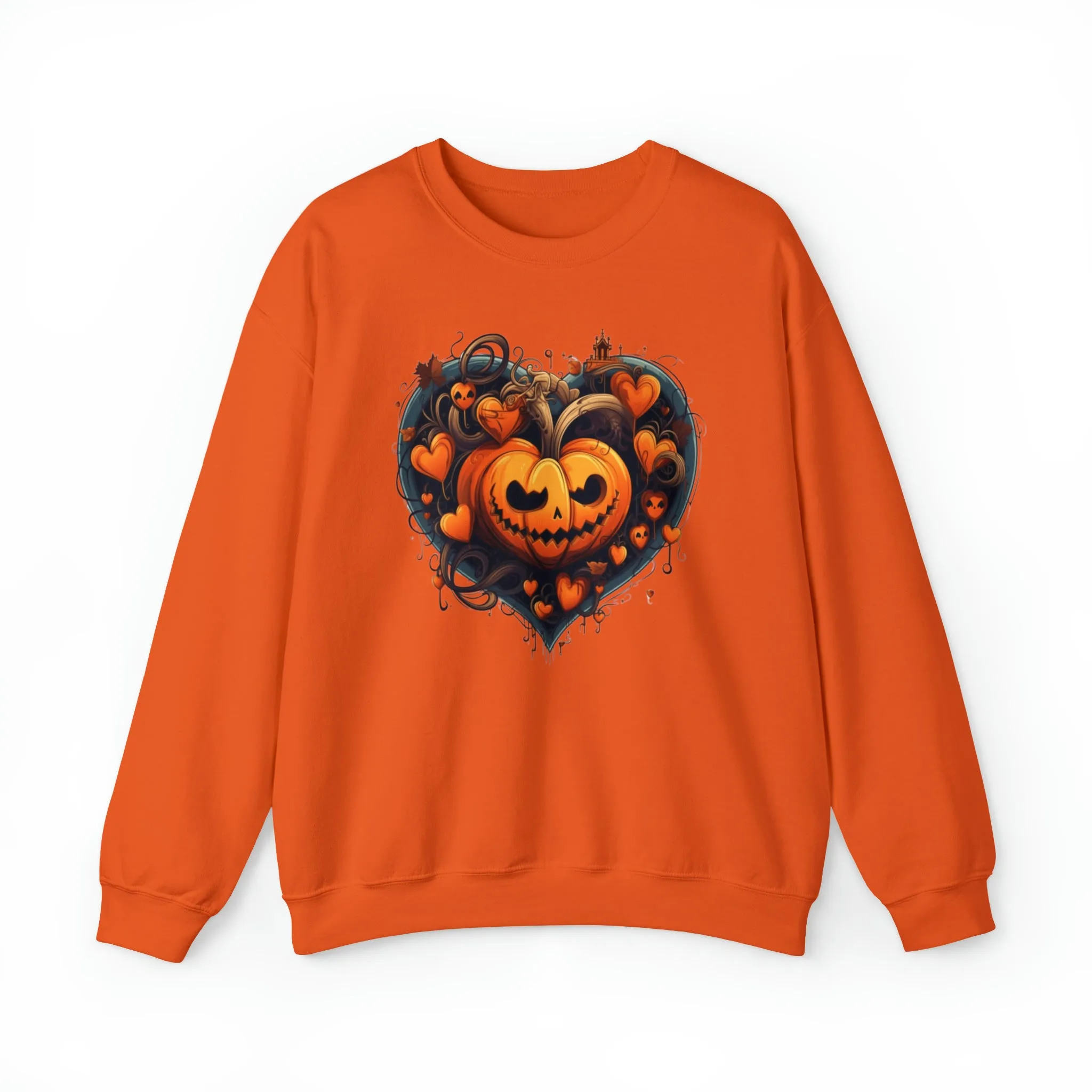 Halloween Heart Pumpkin Sweatshirt, Haunted Ghost Pullover, Creepy Halloween Crewneck Sweatshirt, Unisex Heavy Blend Sweatshirt