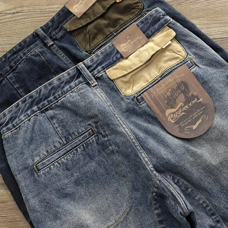 Heavyweight Denim Jeans - Men's Fashion Pure Cotton Washed Old Casual Tapered Straight Pencil Pants