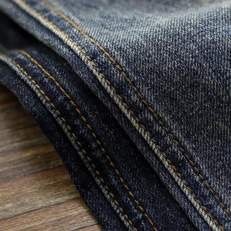 Heavyweight Denim Jeans - Men's Fashion Pure Cotton Washed Old Casual Tapered Straight Pencil Pants