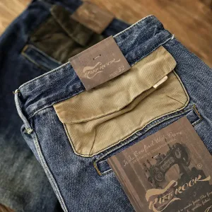 Heavyweight Denim Jeans - Men's Fashion Pure Cotton Washed Old Casual Tapered Straight Pencil Pants