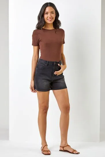 High Waist Stretch Denim Shorts