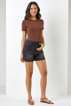 High Waist Stretch Denim Shorts