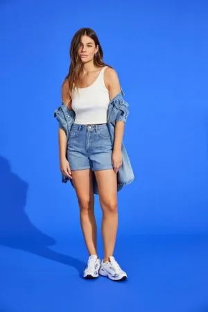 High Waisted Stretch Mom Denim Shorts