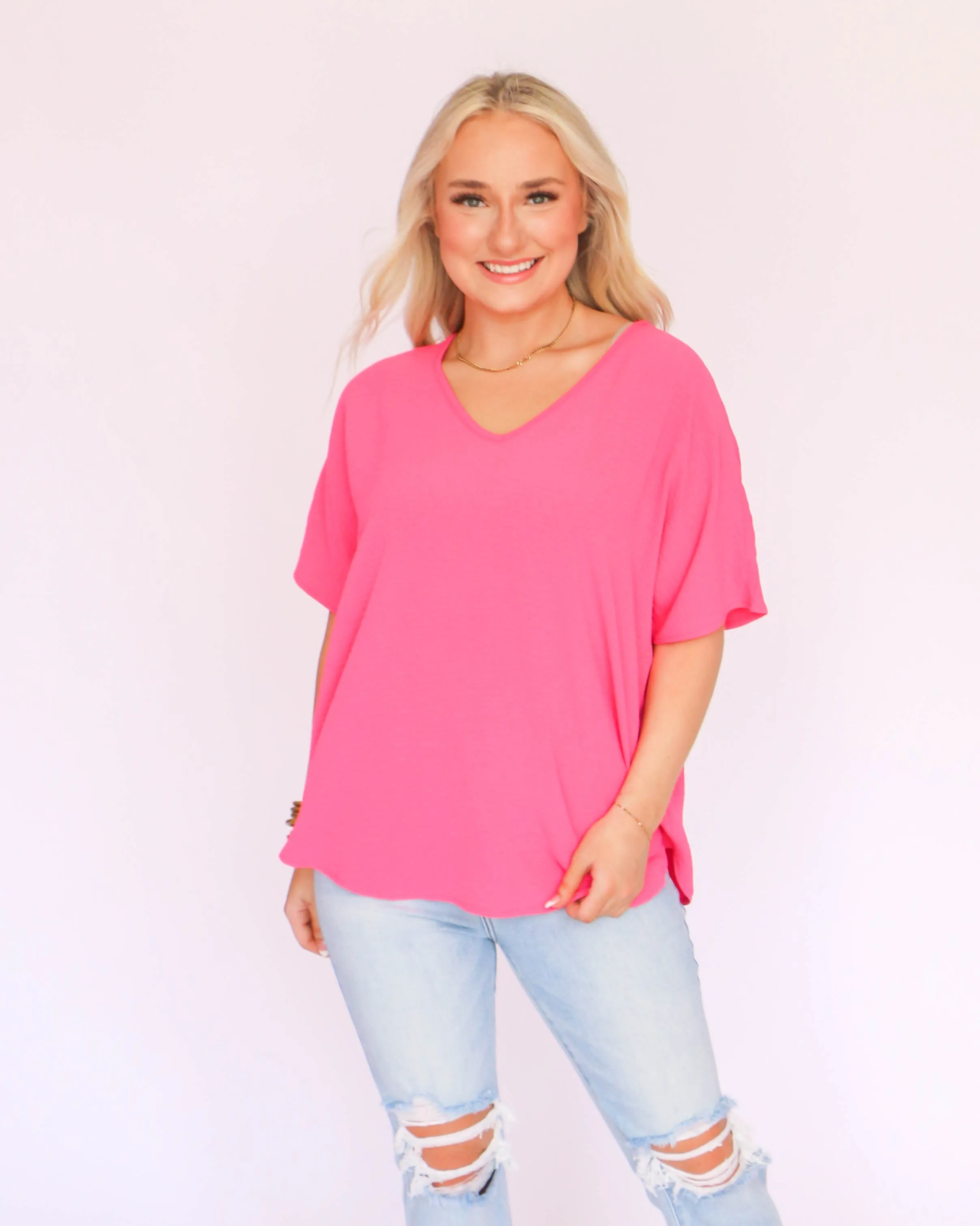 Hot Pink V-Neck Air Flow Top