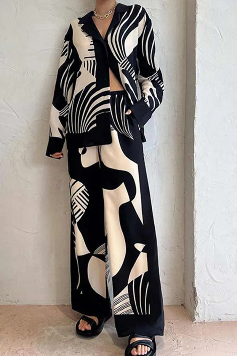 HUO1008 Multicolor Printed Long Sleeves Top & Pants Set