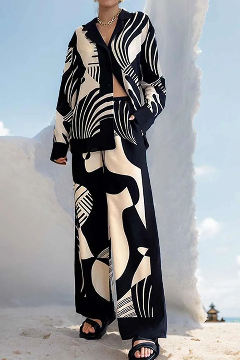HUO1008 Multicolor Printed Long Sleeves Top & Pants Set