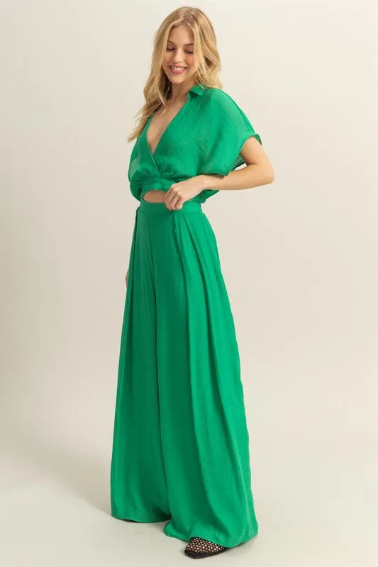 HYFVE Kimono Sleeve Crop Top and Wide Leg Pants Set