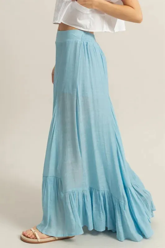 HYFVE Pastel Blue High-Waist Ruffle Flared Wide Leg Pants