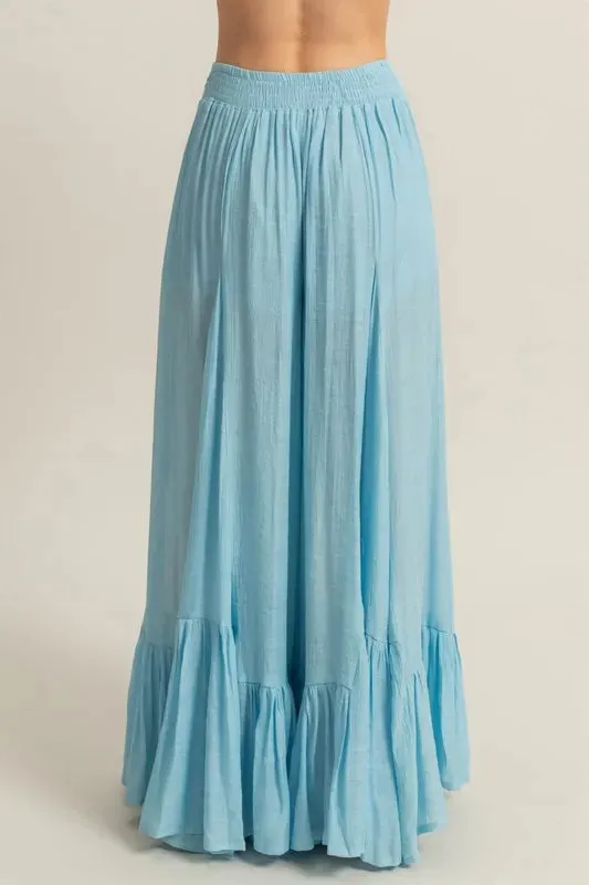 HYFVE Pastel Blue High-Waist Ruffle Flared Wide Leg Pants