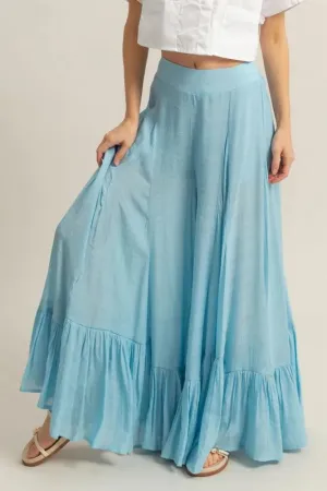 HYFVE Pastel Blue High-Waist Ruffle Flared Wide Leg Pants