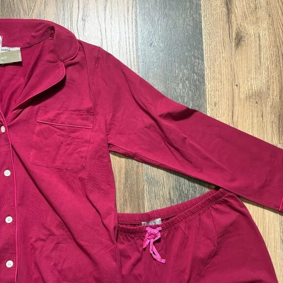 J. Crew Dreamy Cotton Blend Pajama Pant Set Raspberry Pink Size L NWT