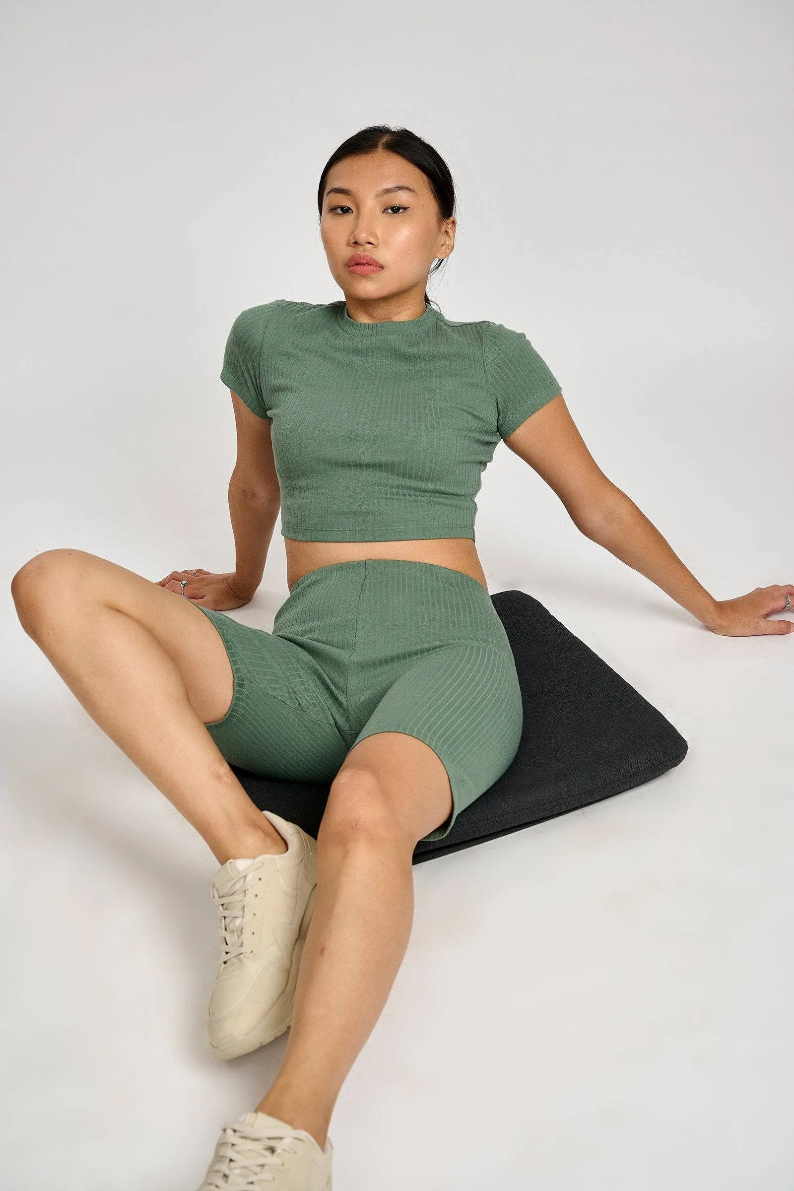 Jade Ribbed Biker Set