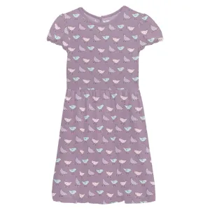 Kickee Pants Flutter Sleeve Twirl Dress with Pockets- Lavender Chickens