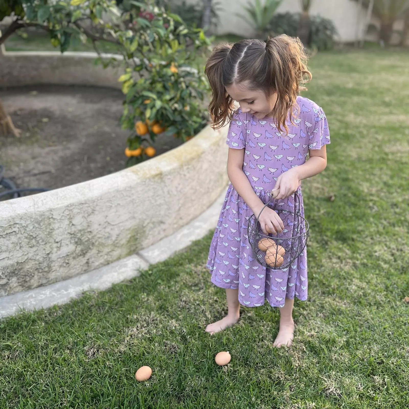 Kickee Pants Flutter Sleeve Twirl Dress with Pockets- Lavender Chickens