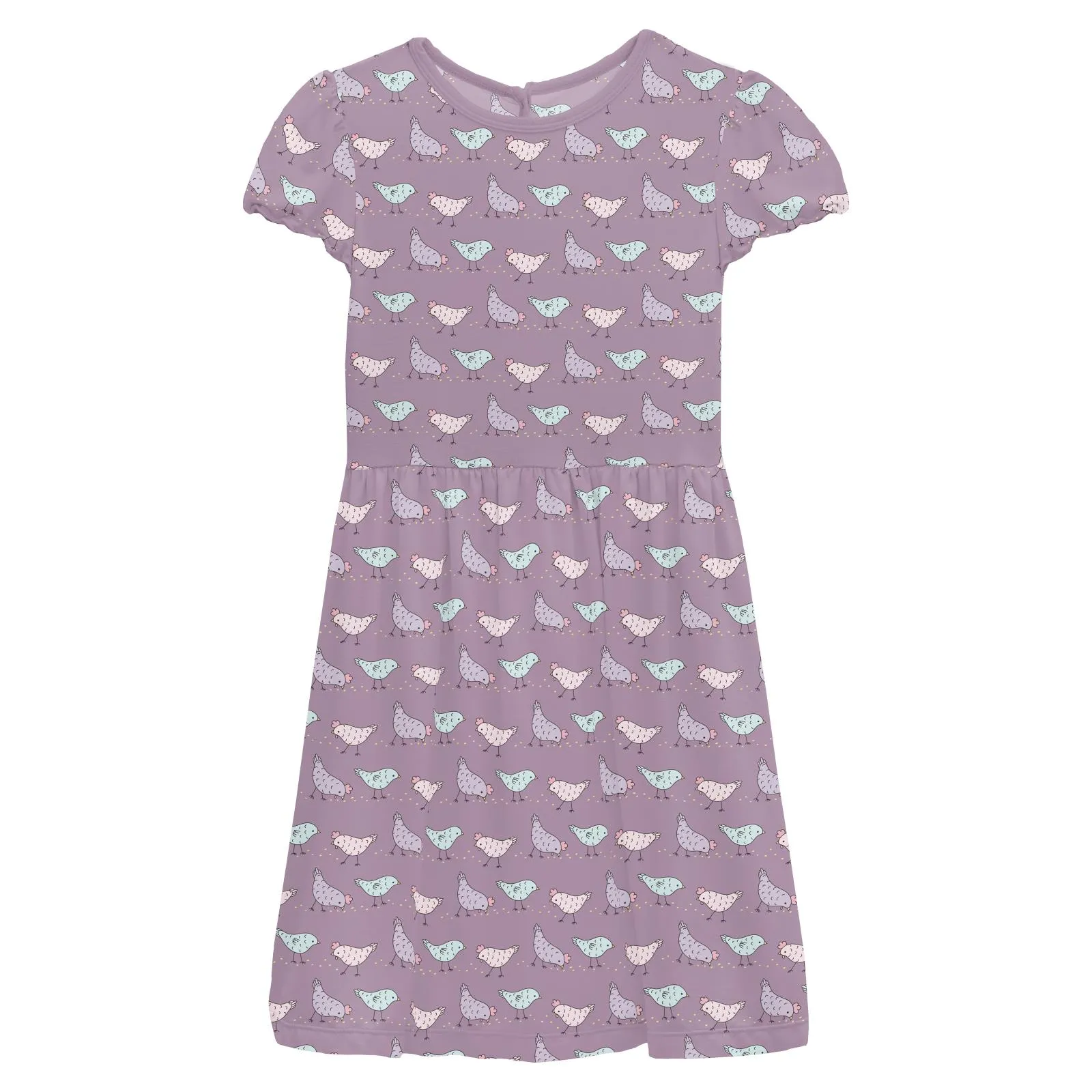 Kickee Pants Flutter Sleeve Twirl Dress with Pockets- Lavender Chickens