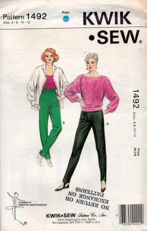 Kwik Sew 1492 Womens Stretch Tapered or Stirrup Pants 1980s Vintage Sewing Pattern Size Waist 23.5 - 27 inches UNCUT Factory Folded