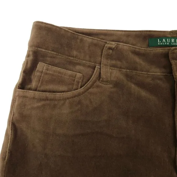 Lauren Ralph Lauren Velvet Pants Jeans Brown Straight Skinny Leg Size 2 Mid Rise