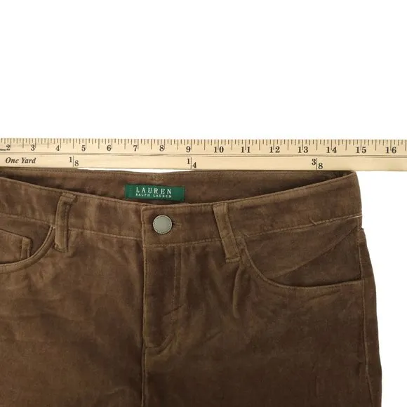 Lauren Ralph Lauren Velvet Pants Jeans Brown Straight Skinny Leg Size 2 Mid Rise