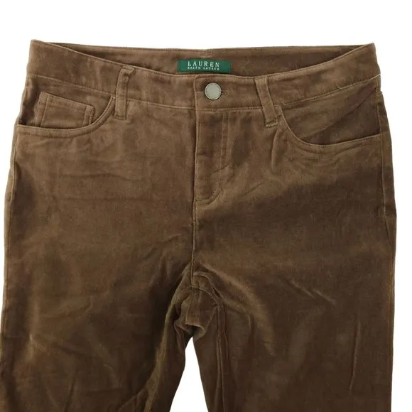 Lauren Ralph Lauren Velvet Pants Jeans Brown Straight Skinny Leg Size 2 Mid Rise