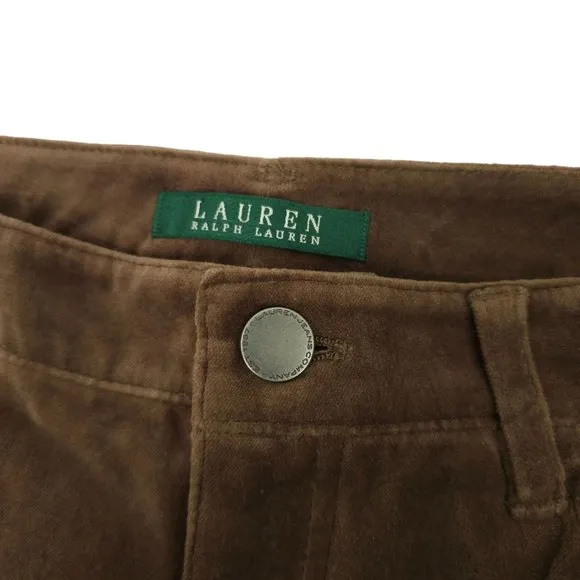 Lauren Ralph Lauren Velvet Pants Jeans Brown Straight Skinny Leg Size 2 Mid Rise