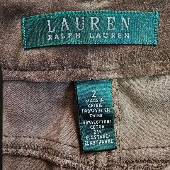 Lauren Ralph Lauren Velvet Pants Jeans Brown Straight Skinny Leg Size 2 Mid Rise