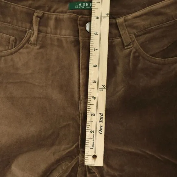 Lauren Ralph Lauren Velvet Pants Jeans Brown Straight Skinny Leg Size 2 Mid Rise