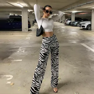 Liana High-Waisted Animal Print Wide-Leg Pants